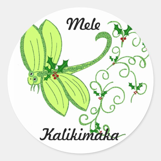Holly Dragonfly, Mele, Kalikimaka-Aufkleber Runder Aufkleber (Vorderseite)