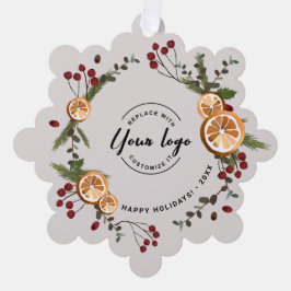 Holly Drily Orange Foliages Business logo Xmas Ornament Karte