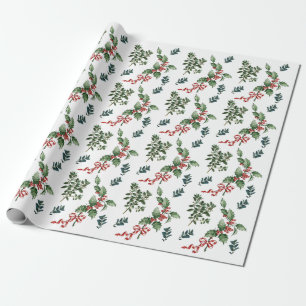 Holly Evergreen Weihnachten Feiertag Vintage Grün Geschenkpapier