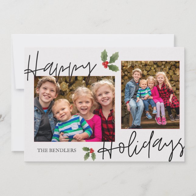 Holly Family Happy Holidays Card Feiertagskarte (Vorderseite)