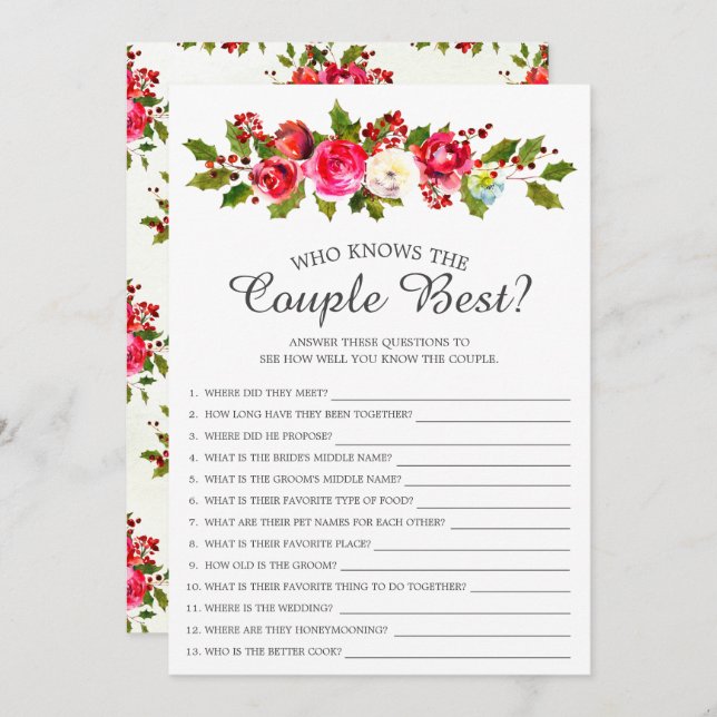 Holly Floral, der das Ehepaar Bestes Bridal-Spiel  Einladung (Vorne/Hinten)