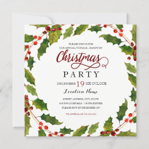 Holly Flourish Rot Grün Weihnachtsfeier Einladung