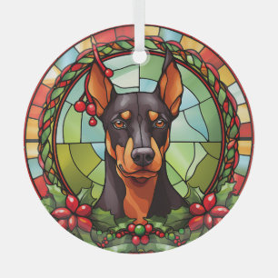 Holly Frame Doberman Pinscher Dog Christmas Ornament Aus Glas