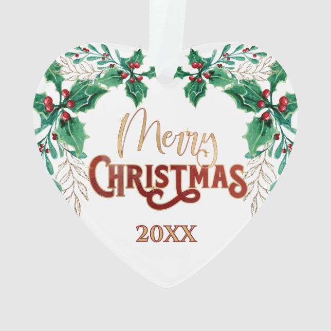 Holly Frohe Christmas Watercolor Gold Family Foto Ornament (Rückseite)