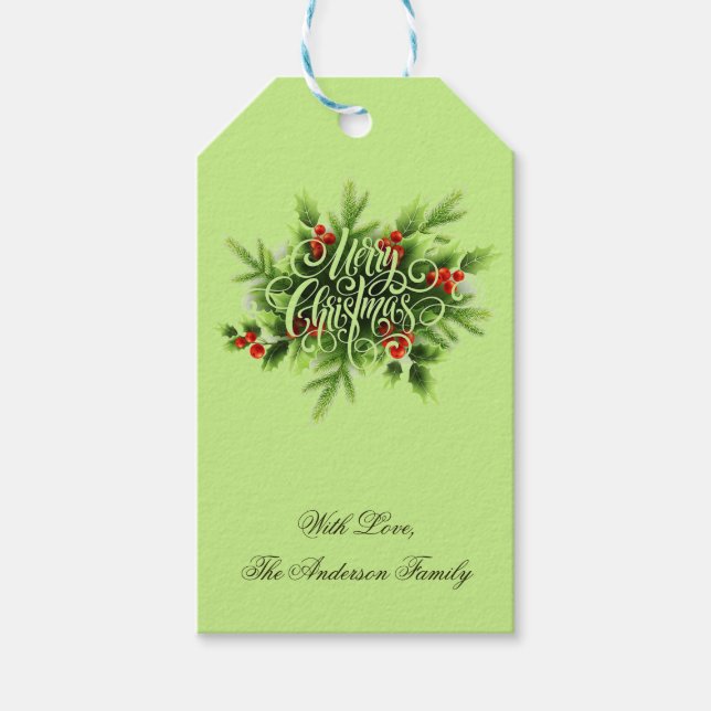 Holly Frohe Weihnachtsgeschenk-Tag Geschenkanhänger (Vorderseite)