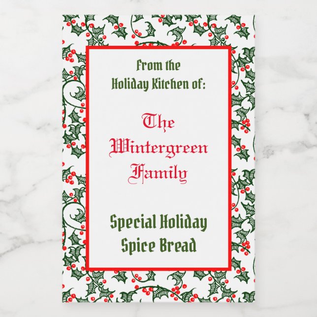 Holly From the Holiday Kitchen Family Baking Lebensmitteletikett (Einzelnes Label)