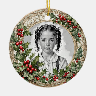 Holly Gerahmt Custom Christmas Foto Round Keramik Ornament