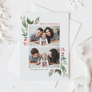 Holly Greenery Aquarell Zwei Foto Weihnachten