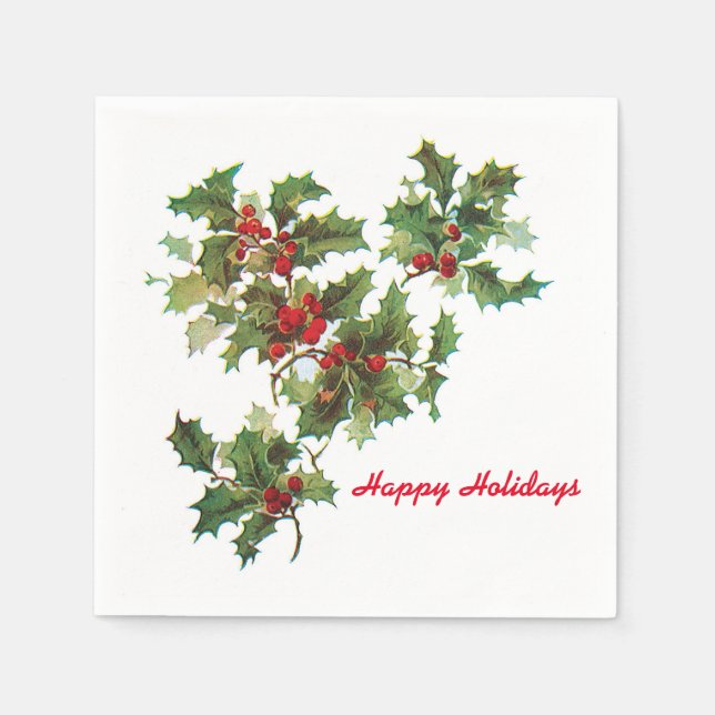 Holly Happy Holidays Cocktail Paper Napkin Serviette (Vorderseite)