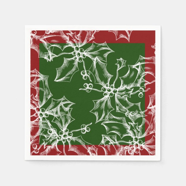Holly Holiday Cocktail Napkins Serviette (Vorderseite)