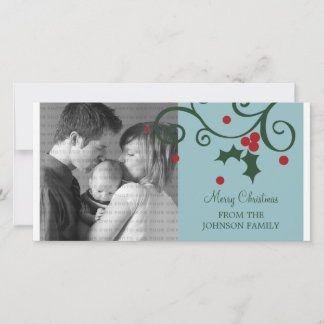 Holly Holiday Foto Card, blau Feiertagskarte