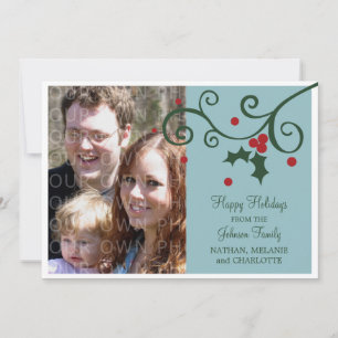 Holly Holiday Foto Flat Card, blau Feiertagskarte