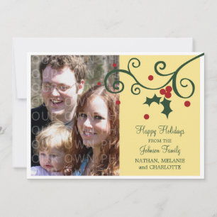Holly Holiday Foto Flat Card, gelb Feiertagskarte