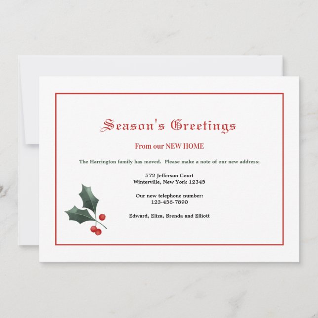 Holly Holiday Moving Card Feiertagskarte (Vorderseite)