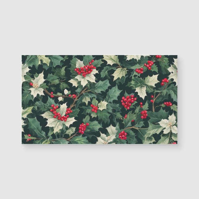 Holly Holiday Pattern Magnetkarte (Vorderseite)