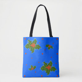 Holly (Ilex) Christmas Motif on Festive Blue 