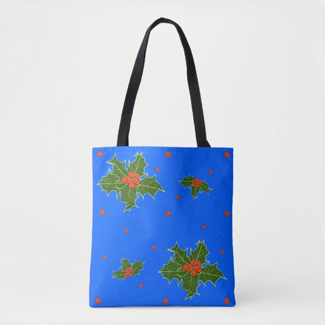 Holly (Ilex) Christmas Motif on Festive Blue  (Vorderseite)