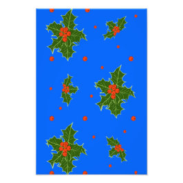 Holly (Ilex) Weihnachtsmotif auf blauem Hintergrun Fotodruck