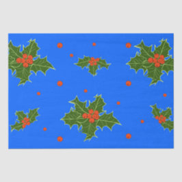 Holly (Ilex) Weihnachtsmotif auf blauem Hintergrun Seidenpapier