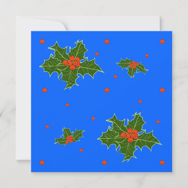 Holly (Ilex) Weihnachtsmotif auf festlich blau (Vorderseite)