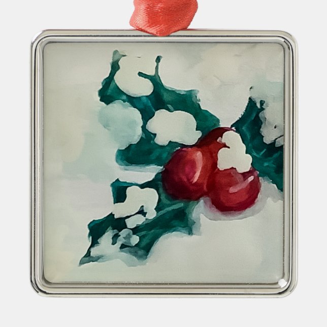 Holly in Snow Ornament Aus Metall (Vorne)