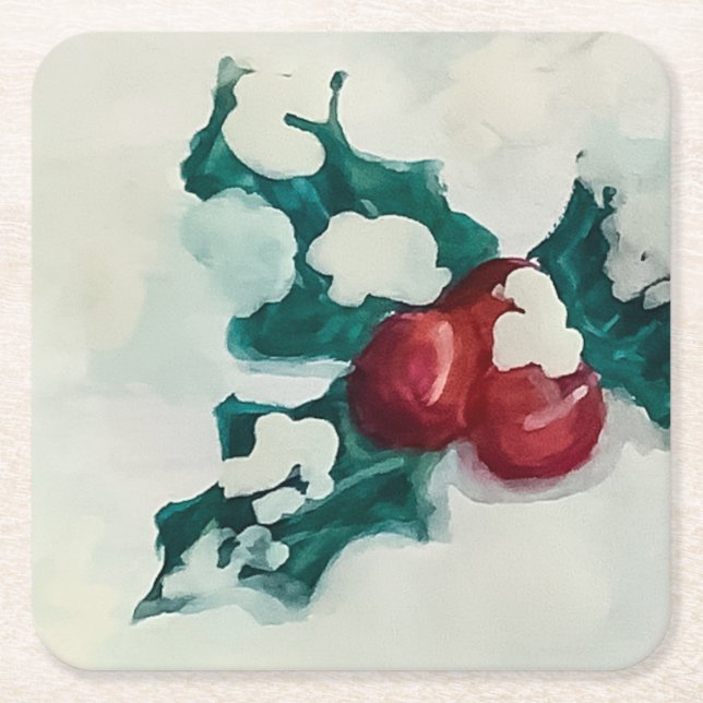 Holly in Snow Rechteckiger Pappuntersetzer (Vorderseite)