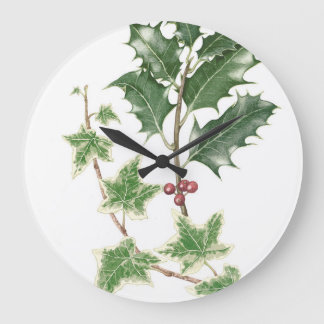 Holly & Ivy Botanical Watercolor Clock Große Wanduhr