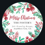 Holly & Ivy Christmas Wreath Rücksendeadresse Runder Aufkleber<br><div class="desc">Nehmen Sie sich die Mühe,  Weihnachtskarten dieses Jahr mit den modernen Aquarellfarben Holly und Ivy Weihnachtsmann Rücksendeadresse Stickers zu versenden. Der gesamte Text ist leicht zu verändern.</div>