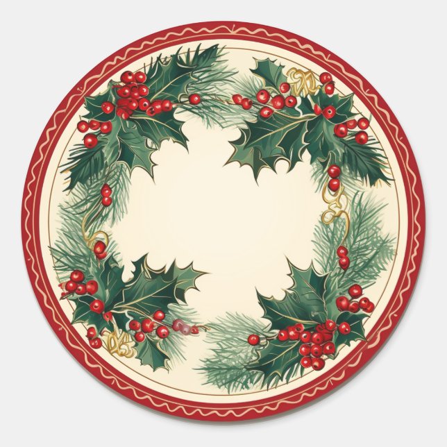 Holly & Ivy Floral Delights Wreath Runder Aufkleber (Vorderseite)