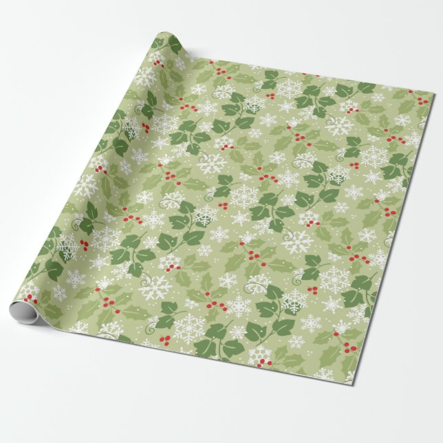 Holly Ivy Snow Weihnachtswrapping Papier Geschenkpapier (Ungerollt)