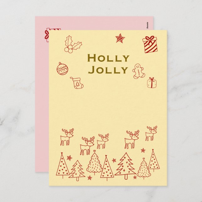 『Holly Jolly』トナカイのかわいいクリスマスカード♡ Feiertagspostkarte (Vorne/Hinten)