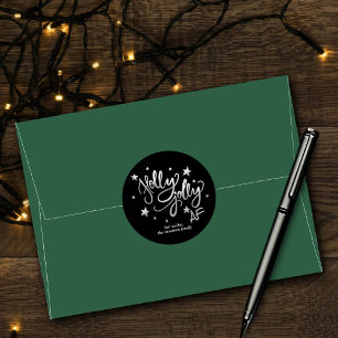 Holly Jolly AF   Black Silver Typografy Christmas Runder Aufkleber