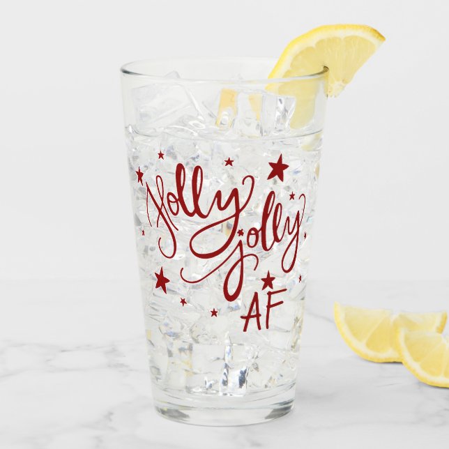 Holly Jolly AF | Red Drink Spaß Zitat Script Glas (Rückseite Ice)