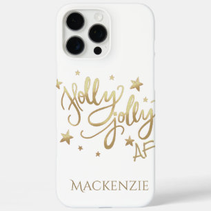 Holly Jolly AF Shiny Gold Imitate Fotolage Scrip iPhone 16 Pro Max Hülle