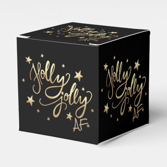 Holly Jolly AF | Shiny Gold Imitate Fotolage Scrip Geschenkschachtel (Vorderseite)