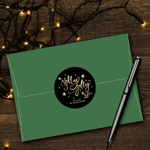 Holly Jolly AF Shiny Gold Imitate Fotolage Scrip Runder Aufkleber
