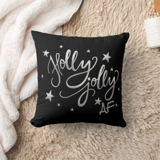 Holly Jolly AF | Shiny Imitats Foil Script Black Kissen (Decke)
