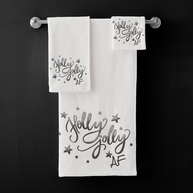 Holly Jolly AF | Shiny Silver Imitats Foil Script Badhandtuch Set (Von Creator hochgeladen)