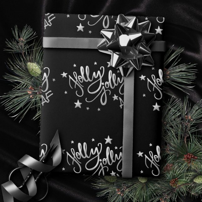 Holly Jolly AF | Shiny Silver Imitats Foil Script Geschenkpapier (Von Creator hochgeladen)