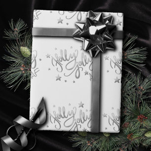 Holly Jolly AF Shiny Silver Imitats Foil Script Geschenkpapier