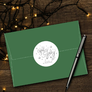 Holly Jolly AF Shiny Silver Imitats Foil Script Runder Aufkleber