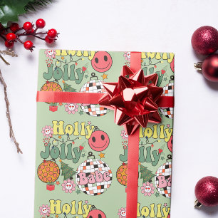 Holly Jolly Babe Retro 70er-Typografie Geschenkpapier