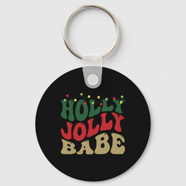 Holly Jolly Babe Retro Groovy Christmas Black T Sh Schlüsselanhänger (Vorderseite)