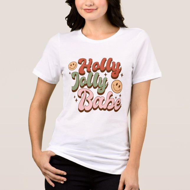Holly Jolly Baby und Retro Happy Face Weihnachten Tri-Blend Shirt (Vorderseite)
