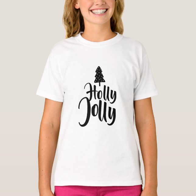 Holly Jolly Black und White Frohe Weihnachten T-Shirt (Vorderseite)