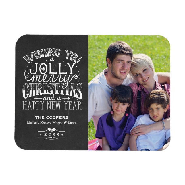 Holly Jolly Chalkboard Typografie Weihnachtsfest F Magnet (Horizontal)