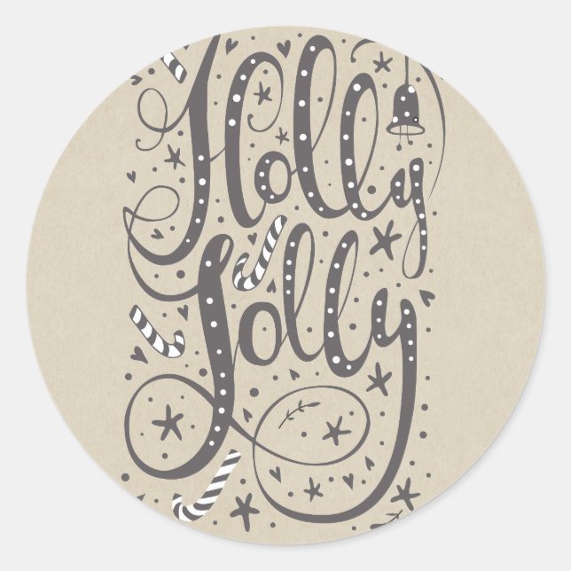 HOLLY JOLLY Christmas Candy Canes Rustic Holiday Runder Aufkleber (Vorderseite)