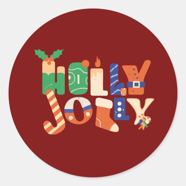 Holly Jolly Christmas Candy Letters Runder Aufkleber (Vorderseite)