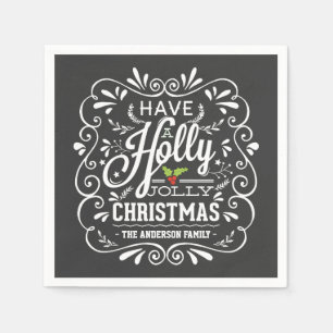 Holly Jolly Christmas Chalkboard Paper Napkins Serviette