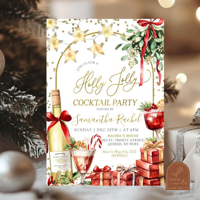 Holly Jolly Christmas Cocktail Champagne Party Einladung (Von Creator hochgeladen)